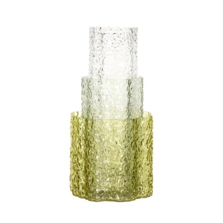 Hübsch - Triple Vaser - Grøn/Klar - ø12xh39cm, ø15xh28, ø21xh20