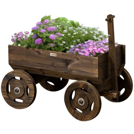 H⌀jbed Trævogn Design Blomsterkasse, Plantevogn, Bæreevne Op Til 50 Kg, Forkullet, 120X53X55Cm