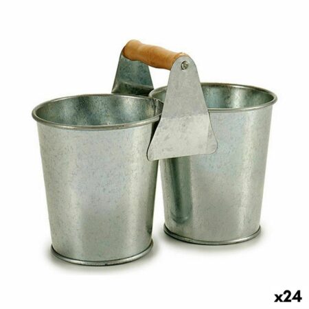 Ibergarden dobbelt urtepotte i træ og zink, brun/sølv - 20 x 15 x 10,2 cm (24 stk)