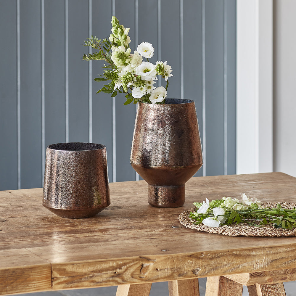 Ivyline Opulent Tall Curved Vase in Metallic Bronze