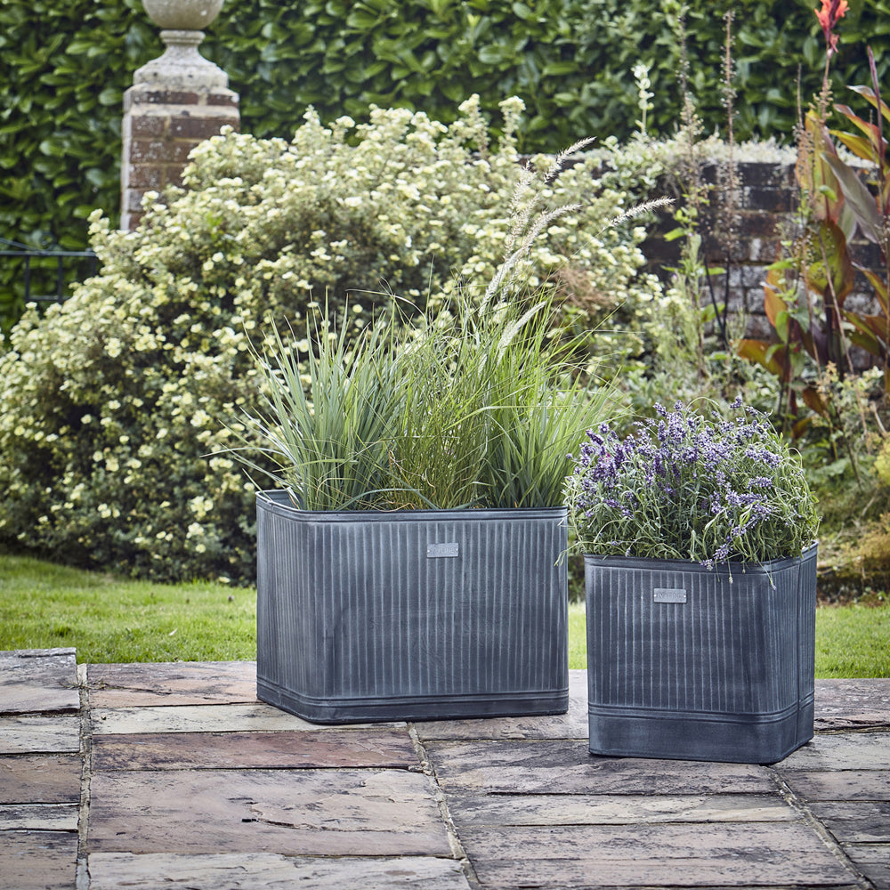 Ivyline Outdoor Hampton Square Galvanised Metal Planter / Small