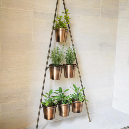 Ivyline Outdoor Vertical Gold Metal Wall Plant Stand with Planters / Small