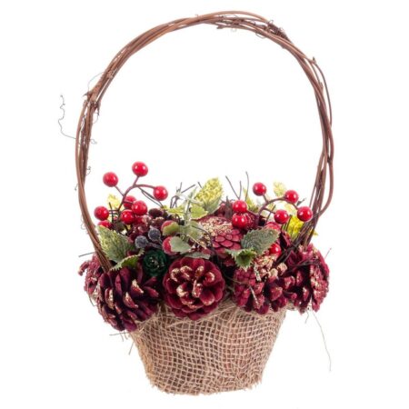 Julepynt Rød Multifarvet Rattan Plastik Foam Ananas Kurv 21 x 21 x 30 cm