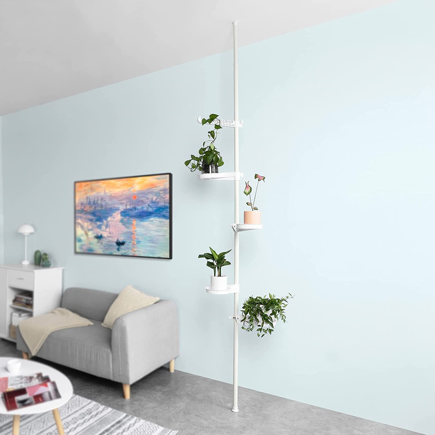 Justerbar teleskopstang med plads til planter, hvid, højde: 259-314cm Justerbar teleskopstang med plads til planter, hvid, højde: 259-314cm