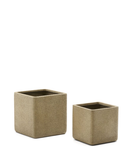 KAVE HOME Minoa krukke, kvadratisk - polycement med sennepsstenseffekt (44x44) (sæt med 2)