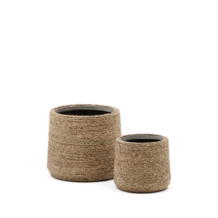 KAVE HOME Sigal urtepotteskjuler, rund - natur naturfibre og cement (sæt med 2)