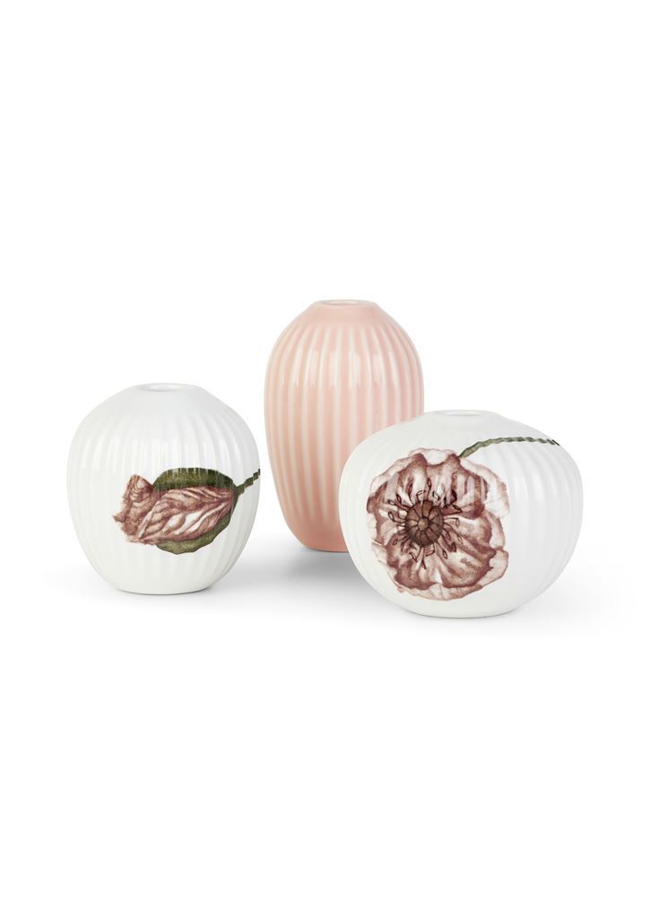 Kähler Hammershøi Poppy Vase Miniature 3 stk - Hvid m. Deko. Kähler Hammershøi Poppy Vase Miniature 3 stk - Hvid m. Deko.
