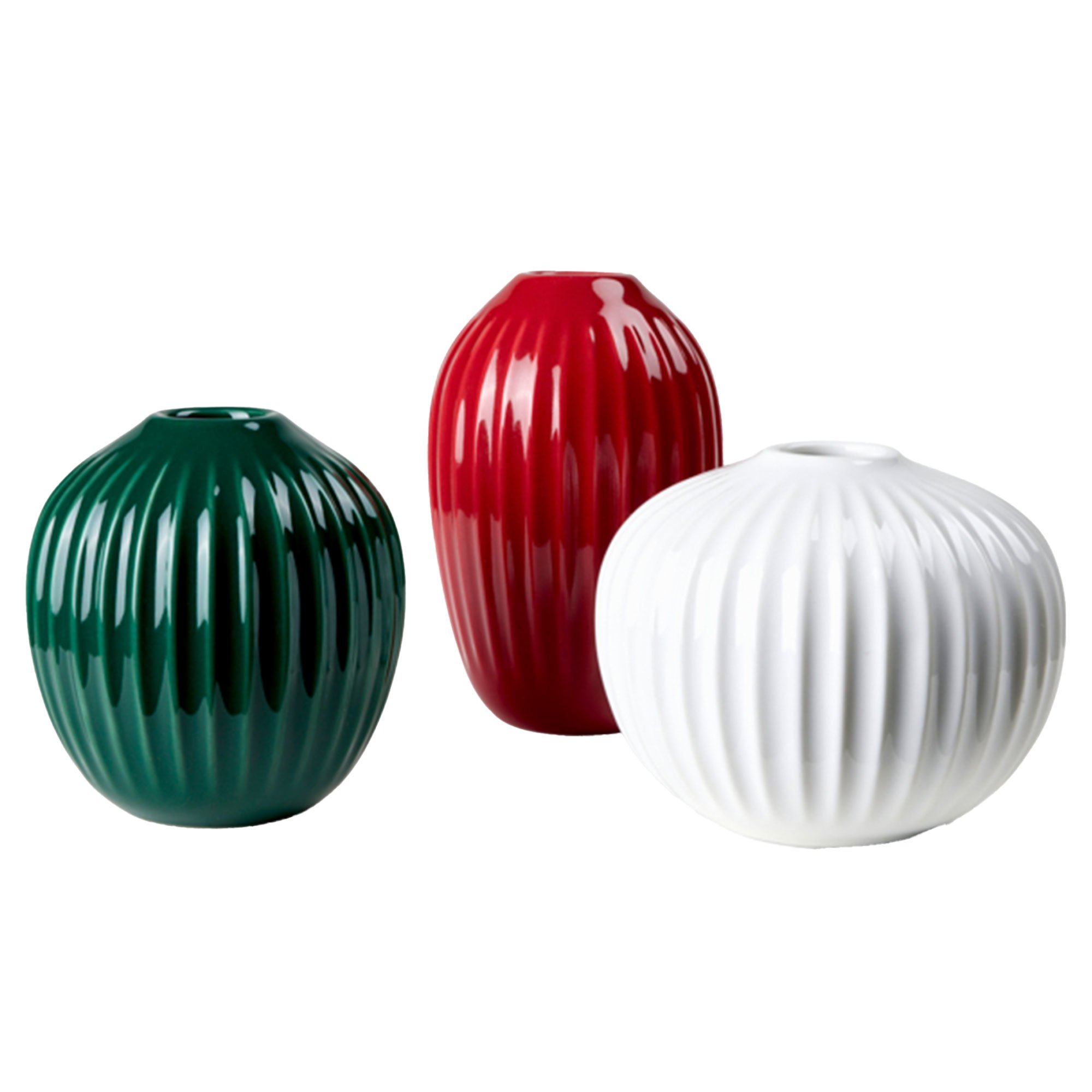 Kähler Hammershøi vase 3 stk, rød/grøn/hvid Kähler Hammershøi vase 3 stk, rød/grøn/hvid