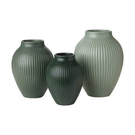 Knabstrup Keramik Knabstrup mini vase ripple mat 3‑dele Misty green-celadon green-dark green