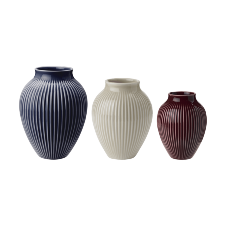 Knabstrup Keramik Knabstrup vase riflet 3-pak Berry-sand-dark blue