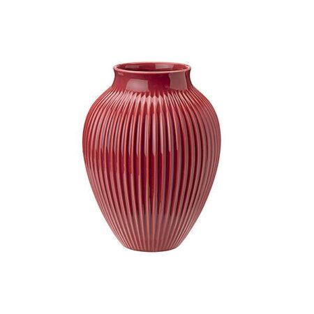 Knabstrup Keramik Knabstrup vasen med riller bordeaux - 27 cm.