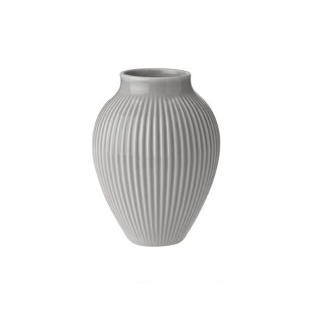 Knabstrup Keramik - vase med riller - Lys grå - 12,5 cm.