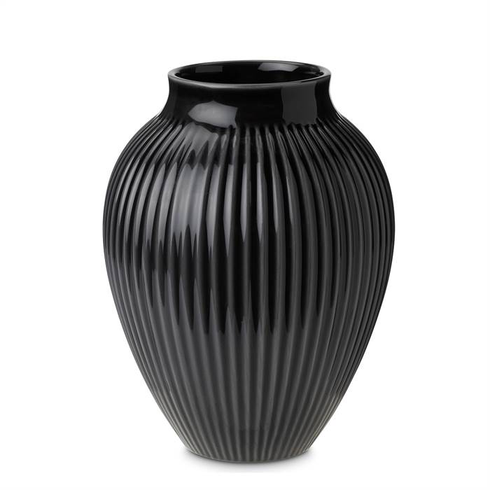 Knabstrup Keramik - vase med riller - Sort - 27 cm Knabstrup Keramik - vase med riller - Sort - 27 cm