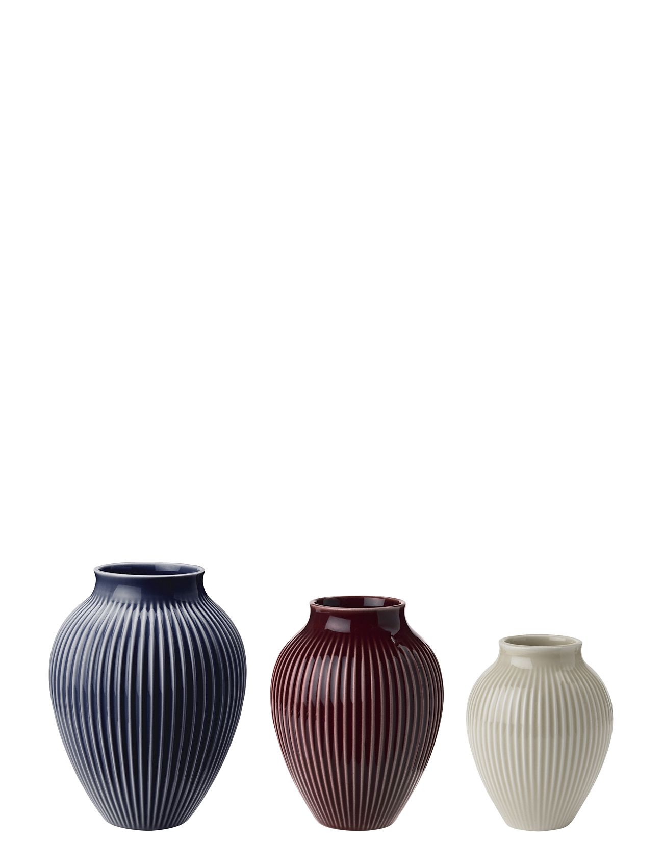 Knabstrup Mini Vase 3 Stk Ripple Berry, Sand, Dark Blue Knabstrup Keramik Patterned Knabstrup Mini Vase 3 Stk Ripple Berry, Sand, Dark Blue Knabstrup Keramik Patterned