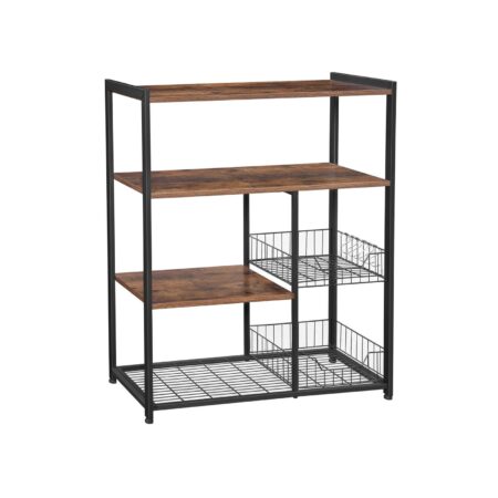 Køkkenreol med kurve køkkenø/reol 80 x 35 x 95 cm, industrielt look, rustik brun