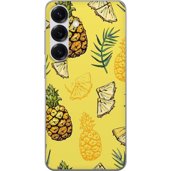 Kompatibel Mobilcover til Samsung Galaxy S25 Mønster af ananas og plante detaljer i gentagelse med en lys gul tone Kompatibel Mobilcover til Samsung Galaxy S25 Mønster af ananas og plante detaljer i gentagelse med en lys gul tone