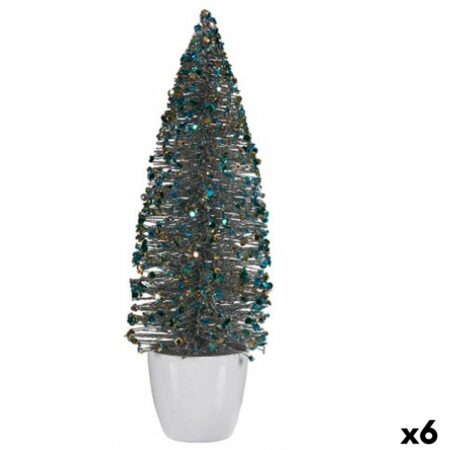 Krist+ juletræ i potte - blå/guld, plastik, 10 × 33 × 10 cm (6 stk)