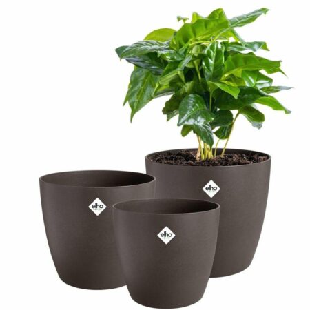 Krukker Elho plast brun - sæt med 3 cirkulære urtepotter (Ø 14/16/18 cm)