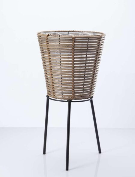 Kurv med stander Ø30xH30 cm i naturfarvet polyrattan