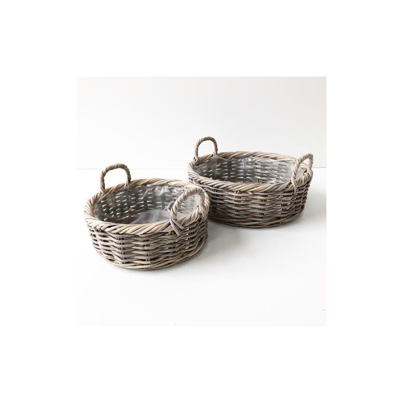 Kurv rund lav rattan m/ plast & 2 hanke - Aafod Lille el. stor Kurv rund lav rattan m/ plast & 2 hanke - Aafod Lille el. stor