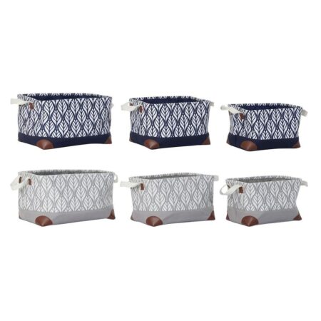 Kurvesæt 40 x 30 x 24 cm Grå Brun Polyester Hvid Marineblå Boho Blad af en plante (2 enheder)