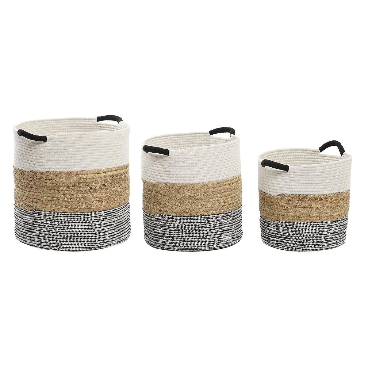 Kurvesæt Beige Sort Naturlig fiber 40 x 40 x 40 cm Kurvesæt Beige Sort Naturlig fiber 40 x 40 x 40 cm