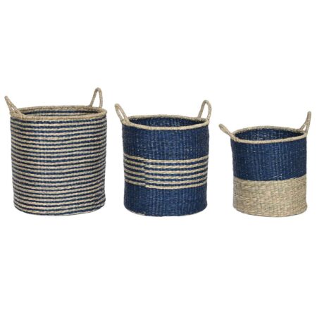 Kurvesæt Home ESPRIT Blå Natur Jute Havgræs Middelhavet 43 x 43 x 54 cm (3 Dele)