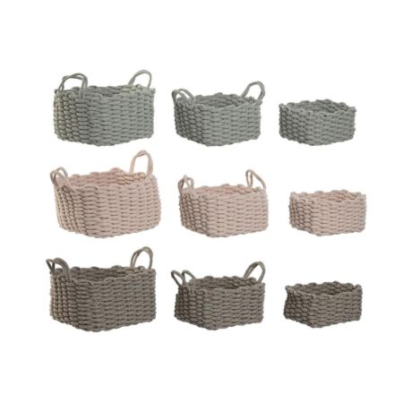 Kurvesæt Home ESPRIT Grøn Beige Pink Tov (3 Dele) (3 enheder)