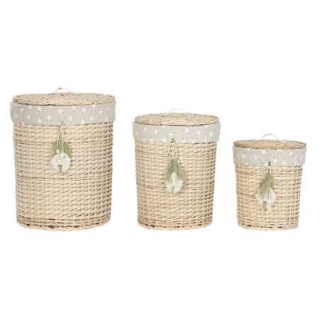 Kurvesæt Home ESPRIT Grøn Natur flet 45 x 45 x 55 cm 3 Dele