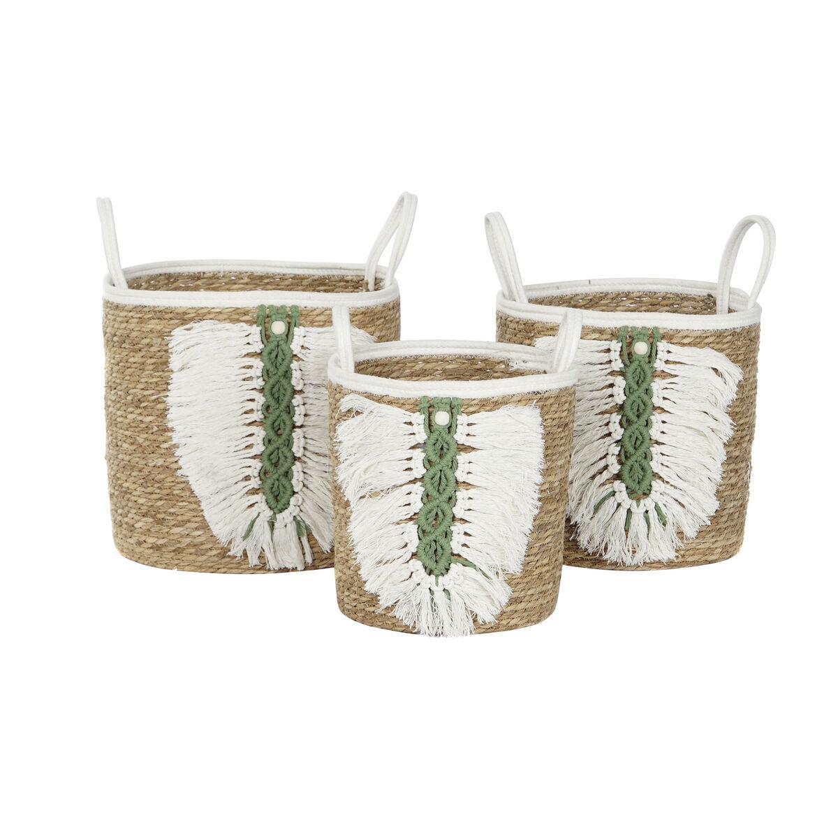Kurvesæt Home ESPRIT Hvid Grøn Natur Naturlig fiber Tropisk 39 x 39 x 47 cm (3 Dele) Kurvesæt Home ESPRIT Hvid Grøn Natur Naturlig fiber Tropisk 39 x 39 x 47 cm (3 Dele)