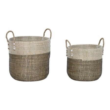 Kurvesæt Home ESPRIT Hvid Sort Natur 44 x 44 x 49 cm (2 Dele)