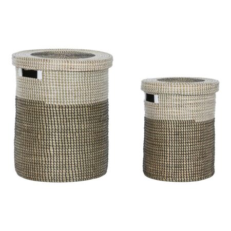 Kurvesæt Home ESPRIT Hvid Sort Natur Havgræs 44 x 44 x 51 cm (2 Dele)