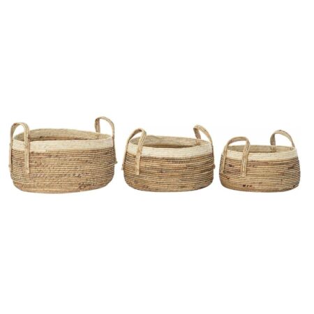 Kurvesæt Tropisk Naturlig fiber Siv (45 x 45 x 33 cm) (3 Dele)