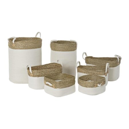 Kurvesæt - hvid/brun i naturfiber og bomuld 41 × 41 × 52,5 cm