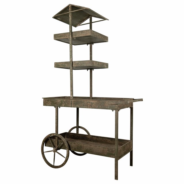 LENE BJERRE BERNIE PLANT WAGON METAL ANTIQUE GREEN - 110 LENE BJERRE BERNIE PLANT WAGON METAL ANTIQUE GREEN - 110