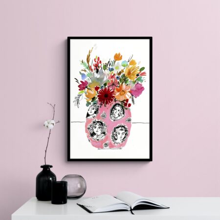 Lady Portrait Vase Framed Print MultiColoured