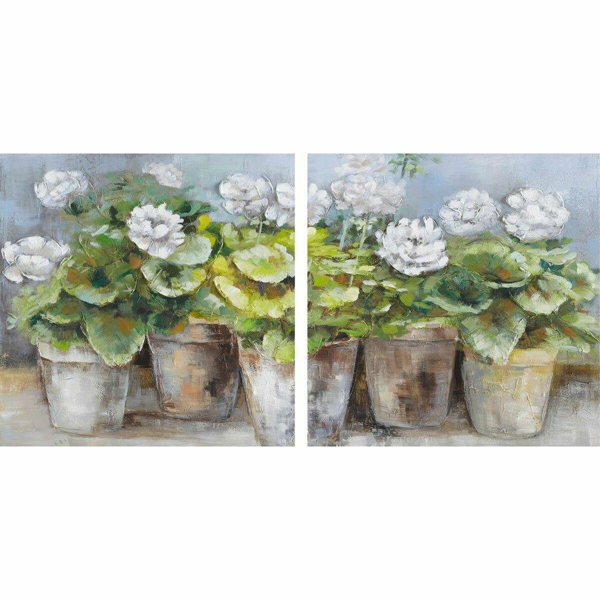 Lærredsmaleri i fyrretræ - 80 × 3,5 × 80 cm, håndmalet urtepotte-design Lærredsmaleri i fyrretræ - 80 × 3,5 × 80 cm, håndmalet urtepotte-design