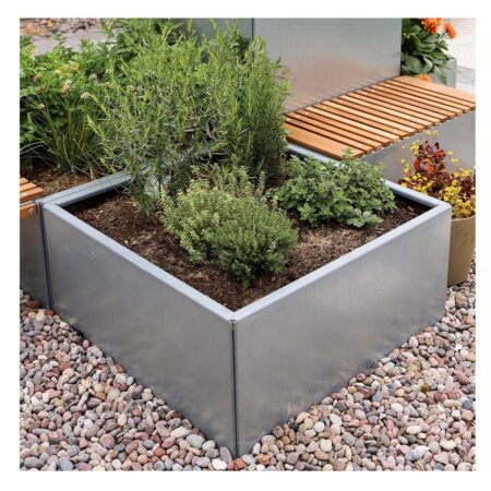 Land Modern - Kvadratisk plantekasse i galvaniseret stål - 40 x 40 x 40 cm