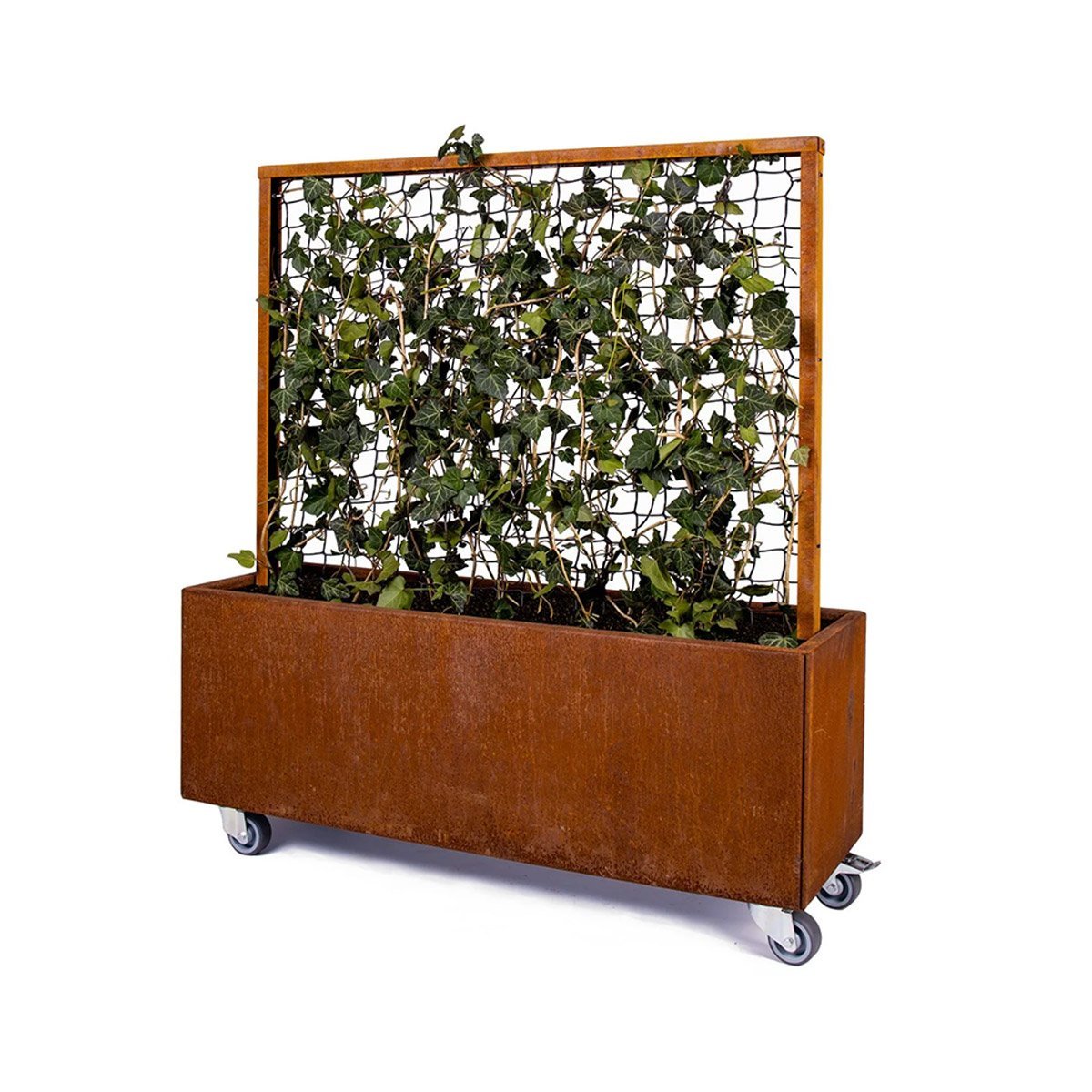 Land Modern - Mobil plantekasse med espalier - Cortenstål (ruster) - Med bund og hjul 120 cm Land Modern - Mobil plantekasse med espalier - Cortenstål (ruster) - Med bund og hjul 120 cm