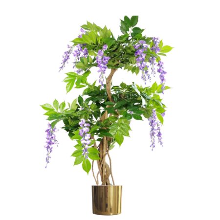 Leaf Design 110cm Artificial Purple Wisteria Tree with Gold Metal Planter