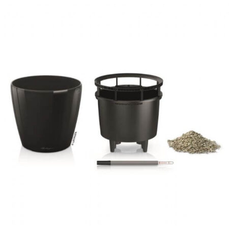 Lechuza Classico Premium LS indendørs krukke til blomster med selvvandingssystem Sort Højglans Ø28 x H26 cm