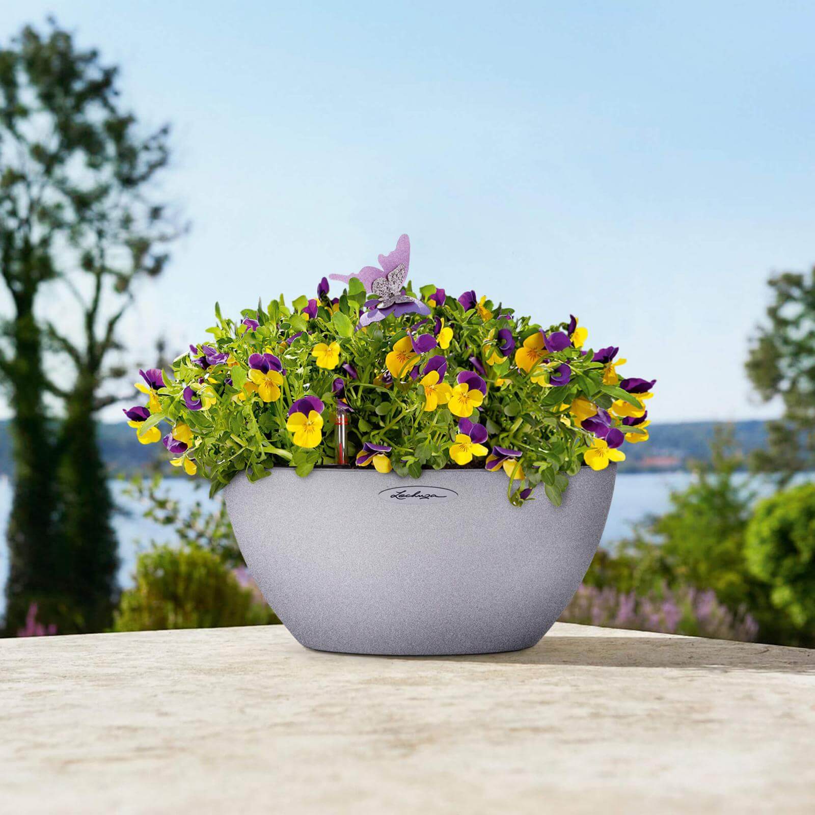 Lechuza Cubeto Stone udendørs krukke til blomster med selvvandingssystem Stone gray Ø40xH18 cm Lechuza Cubeto Stone udendørs krukke til blomster med selvvandingssystem Stone gray Ø40xH18 cm