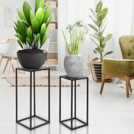 ML Design blomsterstativ i sæt af 2, sort, 20x60x20 / 30x70x30cm, moderne blomsterpotte, vejrbestandige og robuste metalplanter, blomsterkotter 2-tlg