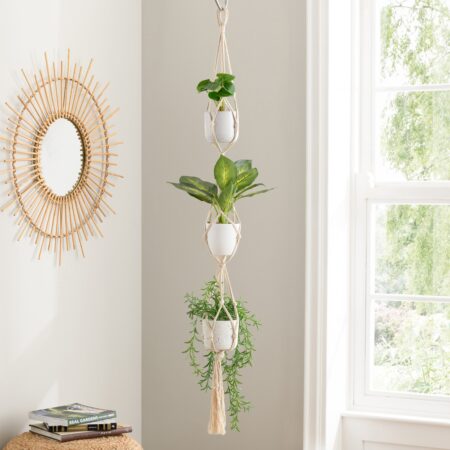 Macrame Triple Plant Hanger Cream