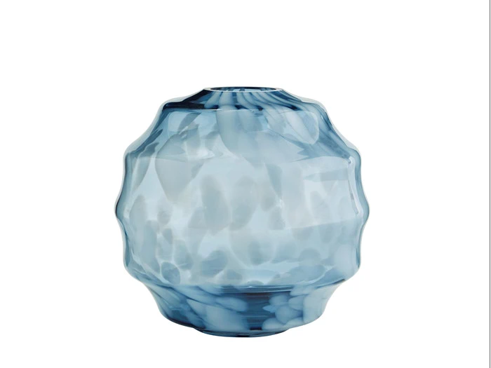 Madam Stoltz, Rund glasvase, blå, Ø20,5xH19,5 cm Madam Stoltz, Rund glasvase, blå, Ø20,5xH19,5 cm