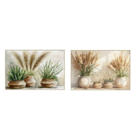 Maleri Home ESPRIT Grøn Beige Urtepotte Cottage 123 x 4,5 x 83 cm (2 enheder)