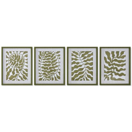 Maleri Home ESPRIT Hvid Grøn Tropisk Blad af en plante 40 x 2,5 x 50 cm (4 enheder)