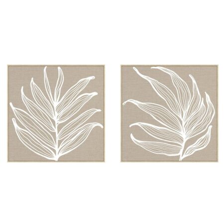 Maleri Home ESPRIT Hvid Natur Blad af en plante Skandinavisk 83 x 4,5 x 83 cm (2 enheder)