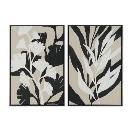 Maleri Home ESPRIT Hvid Sort Beige Blad af en plante Urban 63 x 4,3 x 93 cm (2 enheder)