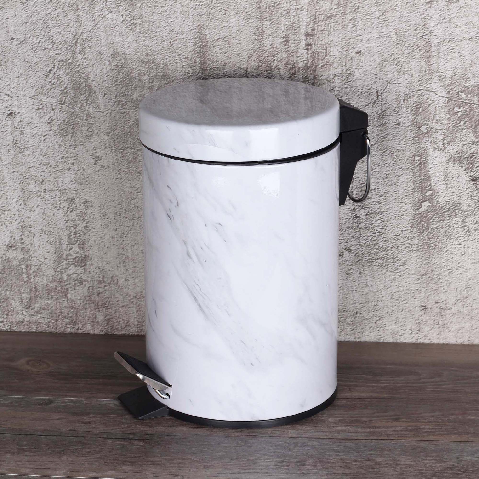 Marble Effect 3L Pedestal Bin White